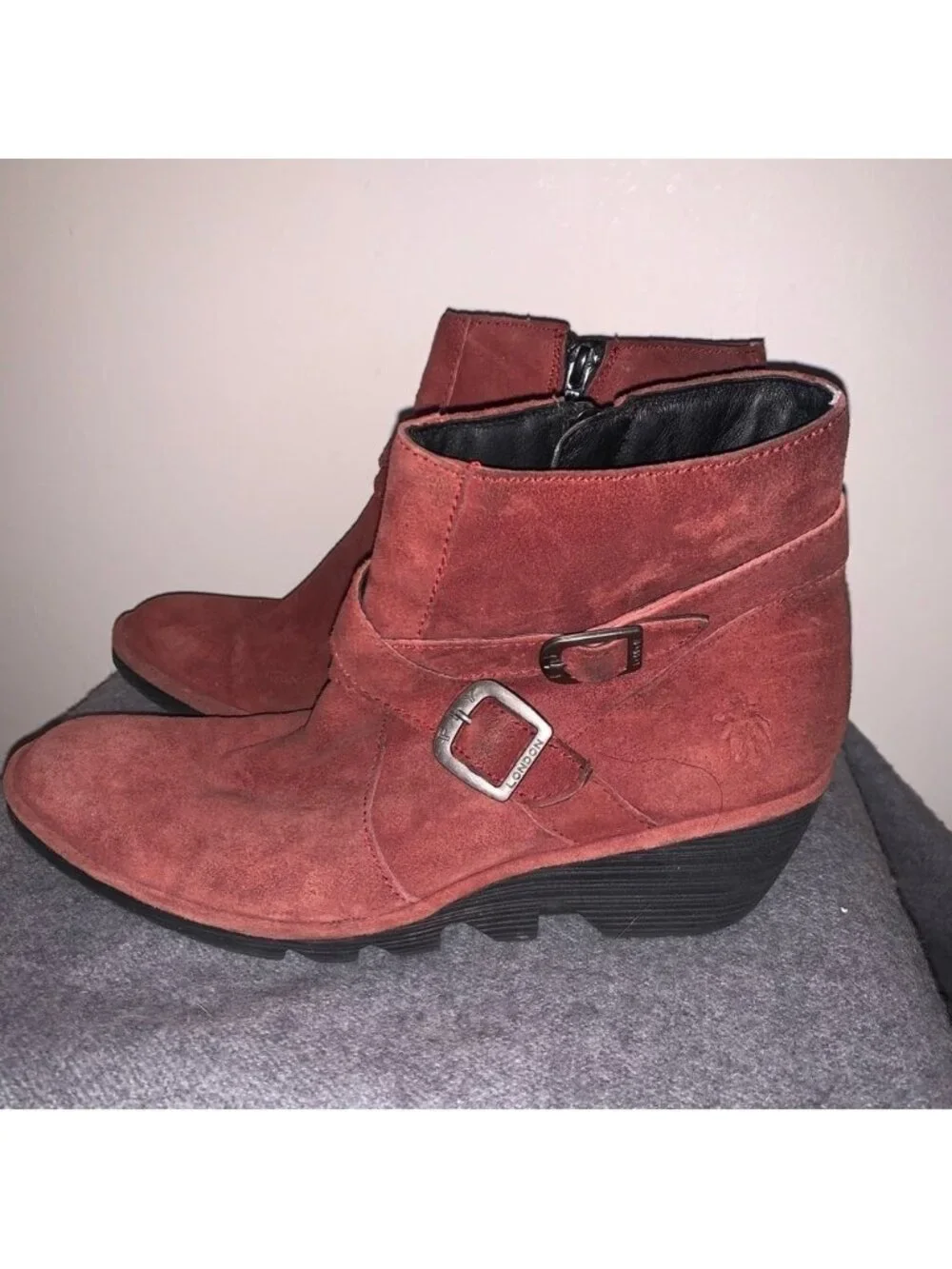 Fly London Red Suede Leather Wedge Ankle Booties 40